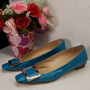 ROGER VIVIER Turquoise leather W/Gold Buckle
